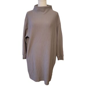 Garnet Hill Audrey Gray Mock Neck Ribbed Shift Dress Size XL